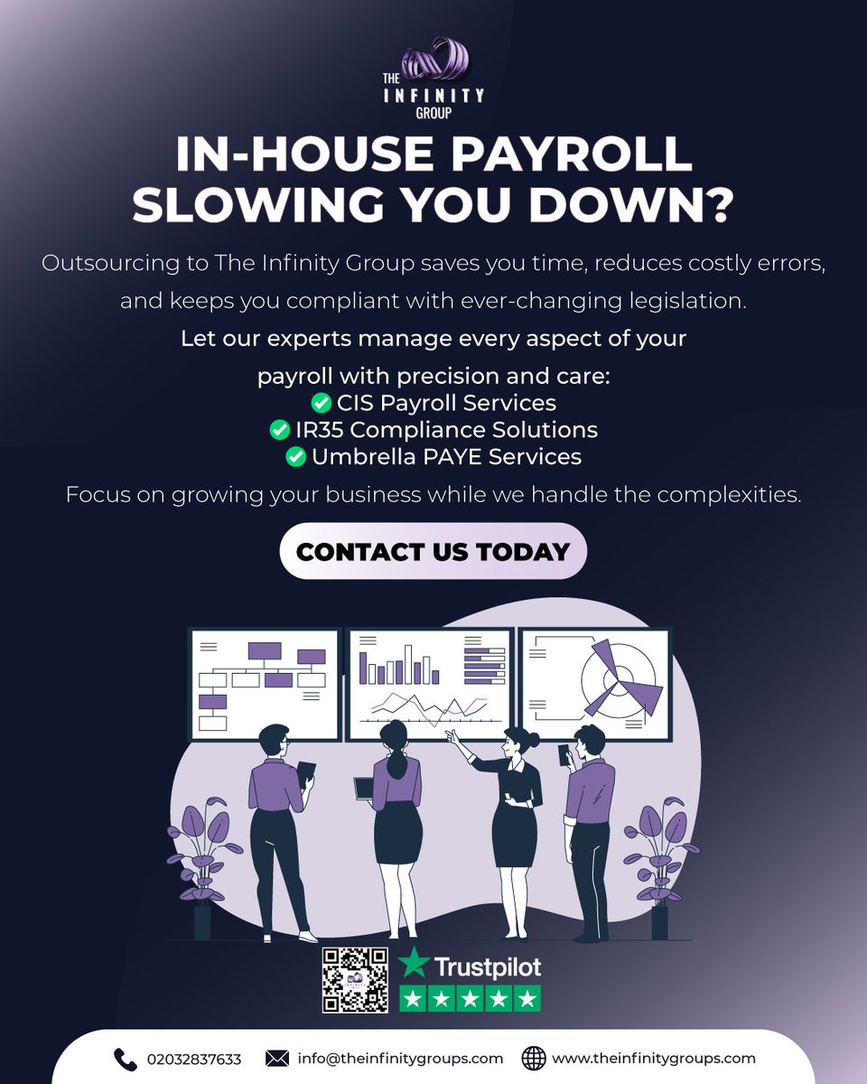 InfinitySolut15's tweet photo. In-House Payroll Holding You Back?

Let The Infinity Group handle it.
We streamline your payroll process, minimise errors, and keep you fully compliant.
Our services include:
✅ CIS Payroll
✅ IR35 Compliance
✅ Umbrella PAYE

GET IN TOUCH TODAY
🌐 https://t.co/eeikN8baHG https://t.co/yKH3x2QUOn