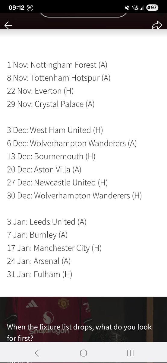 Breaking. Full #mufc fixtures list. We play arsenal chelsea mancity and ...