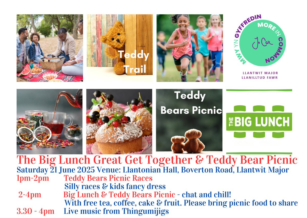 🥳 Great Get Together in full swing!
🎞️ Refugee Week Film Night 7pm tonight
🧸Teddy Trail on all week
🍍Big Lunch Great Get Together Teddy Bears Picnic Saturday 1-4 🧸🍓
Diolch <a href="/coopuk/">Co-op</a> <a href="/great_together/">Great Get Together</a> <a href="/edencommunities/">Eden Project Communities - #TheBigLunch 🎉</a> <a href="/RefugeeWeek/">Refugee Week 🧡</a> &amp; Teddy Trail partners!
