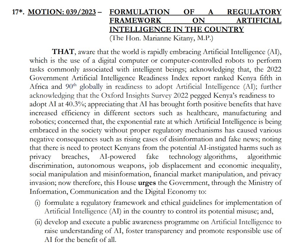 Hon. Marianne Kitany moves a motion on the Formulation of a Regulatory Framework on Artificial Intelligence in the Country. 
#BungeLiveNA.