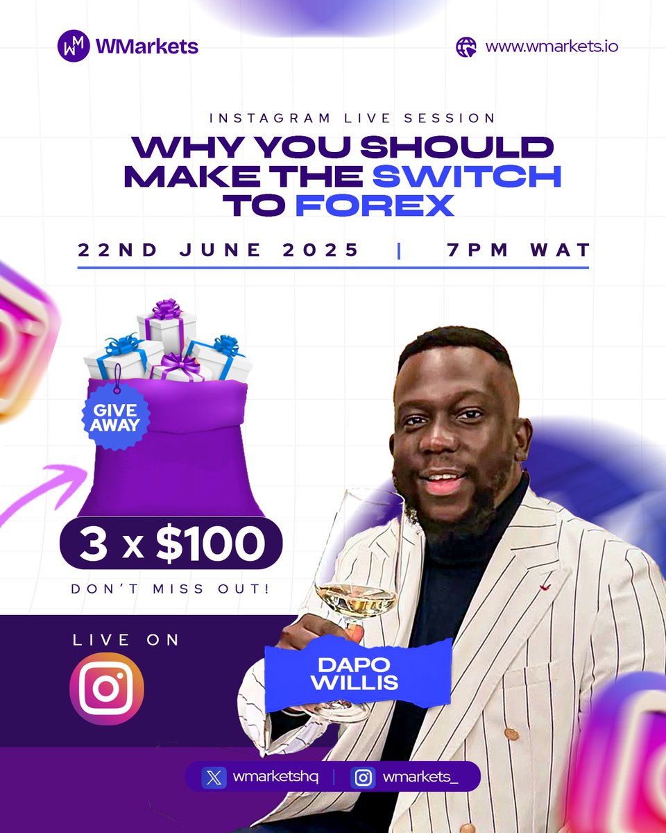 WMarkets (@wmarketshq) on Twitter photo ๐จ Going live with <a href="/IamDapo/">Dapo Willis</a> ๐
Why you should switch to Forex ๐ธ
๐
June 22 | ๐ 7PM WAT
๐ 3 lucky traders to win $100 trading bonus ๐
Join us on IG ๐ @ instagram.com/wmarkets_?upcoโฆ ๐จ Going live with <a href="/IamDapo/">Dapo Willis</a> ๐
Why you should switch to Forex ๐ธ
๐
June 22 | ๐ 7PM WAT
๐ 3 lucky traders to win $100 trading bonus ๐
Join us on IG ๐ @ instagram.com/wmarkets_?upcoโฆ