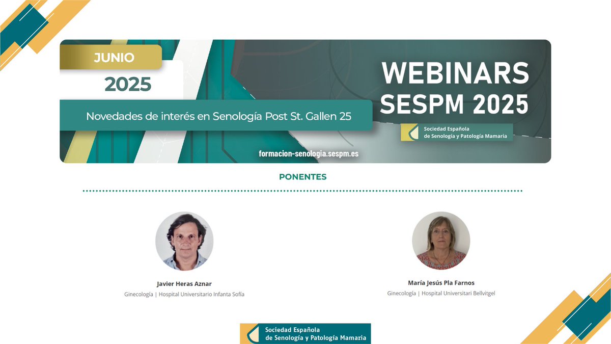 🔔¡Mañana llega el Webinar del Mes de SESPM! 

🗣️"Novedades de interés en Senología Post St. Gallen 25"

📅 Fecha: 19 junio 2025
💻 Inscripción gratuita ¡No te quedes sin tu plaza!

🔗formacion-senologia.sespm.es/webinars-2025/…