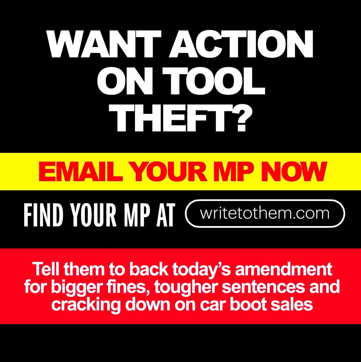 🚨Calling all tradespeople. 

Please email your local MP and tell them to back our amendments today to tackle tool theft 👇🏻