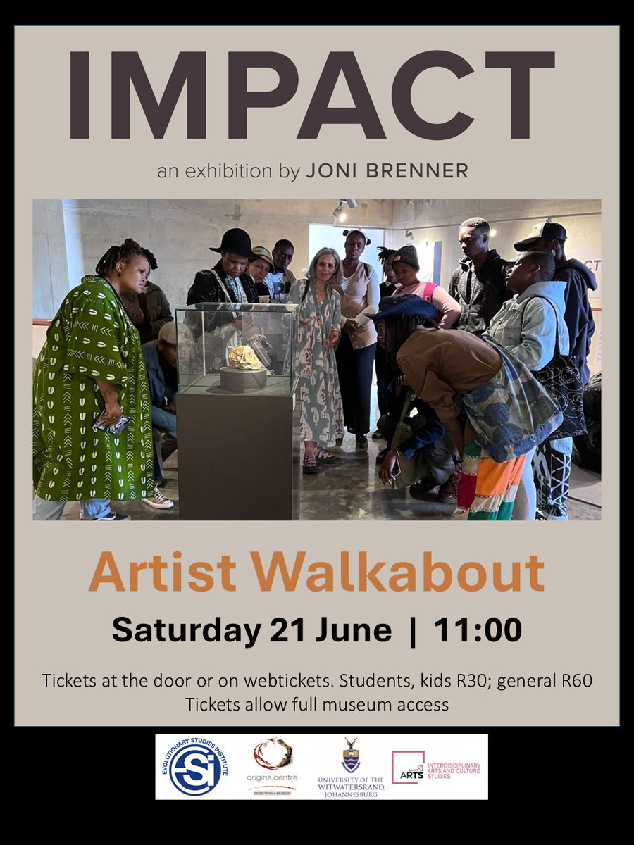 Join artist Joni Brenner for a walkabout of her solo exhibition IMPACT. 

Saturday 21 June at 11:00
Wits Origins Centre