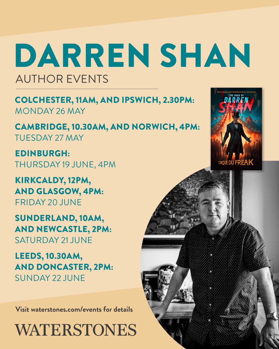 Waterstones Edinburgh West End (@waterstones_edi) on Twitter photo Come along and meet <a href="/darrenshan/">Darren Shan</a> TOMORROW, (Thursday 19th June), at 4pm, to celebrate the 25th anniversary of his international bestselling book Cirque due Freak. Darren will be signing copies and meeting readers. Book your tickets here- waterstones.com/events/meet-da… Come along and meet <a href="/darrenshan/">Darren Shan</a> TOMORROW, (Thursday 19th June), at 4pm, to celebrate the 25th anniversary of his international bestselling book Cirque due Freak. Darren will be signing copies and meeting readers. Book your tickets here- waterstones.com/events/meet-da…