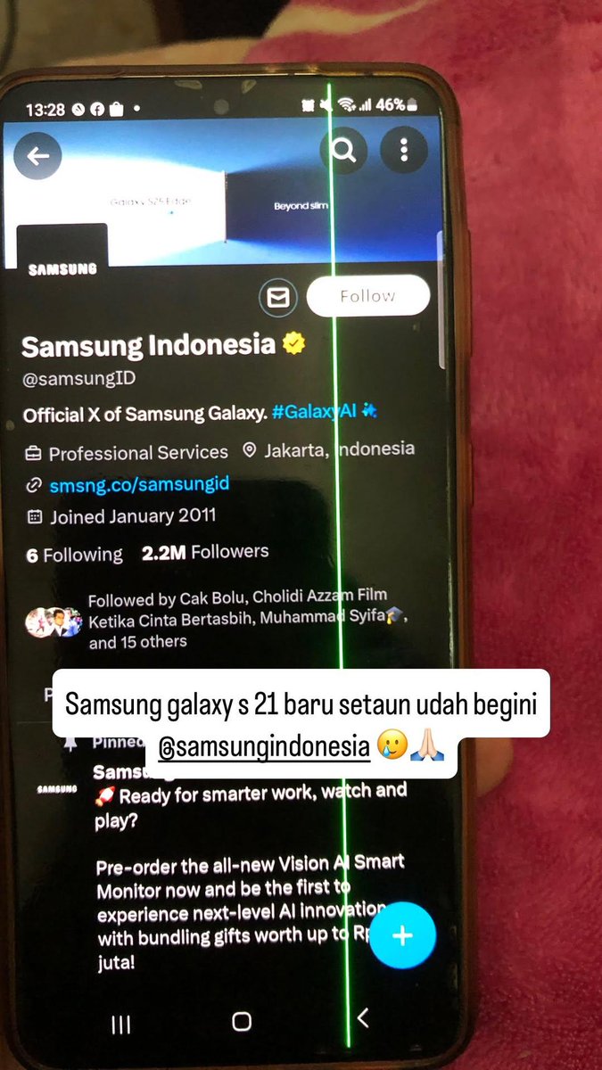 RoroUmro's tweet photo. @samsungID 2 hari ini muncul garis hijau, awalnya samar lama-lama terang banget sangat mengganggu. 🙏

Samsung galaxy s 21 5g https://t.co/aEoV3w9afX
