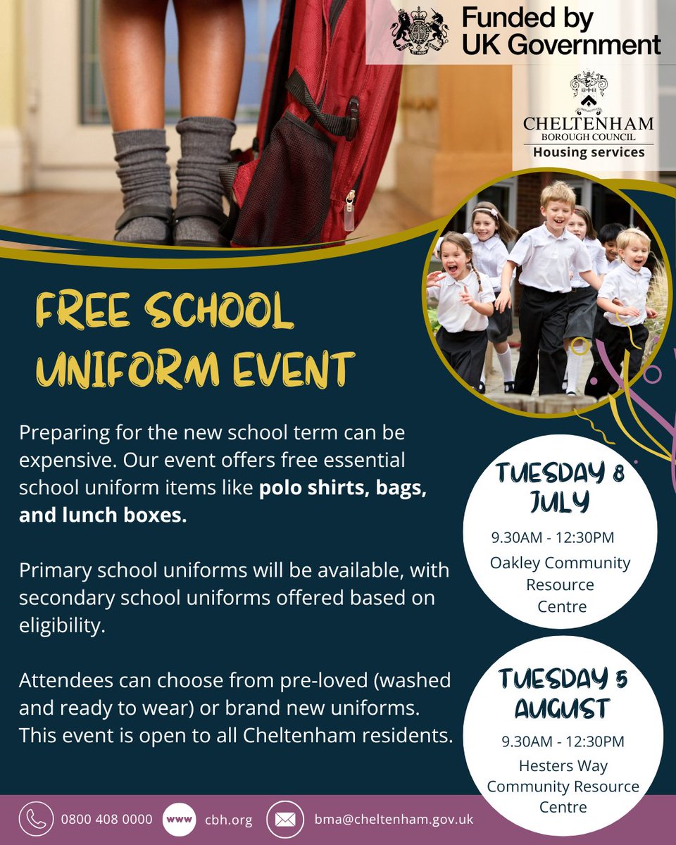 Mark your calendars for July 8 and August 5, 2025!

Join us for our free school uniform events where you can pick pre-loved or brand-new uniforms.

Plus, get expert advice on boosting your income, saving on bills, energy tips, and more. Don't miss out! 📷