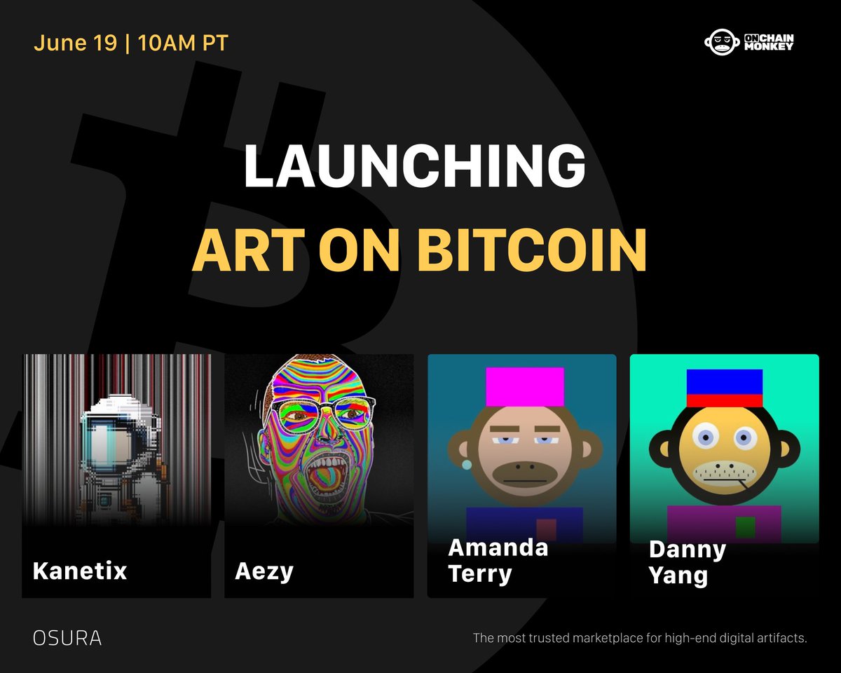 OSURA (@osura_com) on Twitter photo Is the future of digital art being built on Bitcoin?
Join <a href="/Kanetix22/">Kanetix</a>, <a href="/eitzisart/">AEZY</a>, <a href="/amandaterry/">Amanda Terry</a>, and <a href="/huuep/">danny huuep</a> as they explore macro trends, Osura 2.0, and the creative movement forming on Bitcoin. Moderated by <a href="/SteveKBark/">Steve 🤙</a>
📆 Thurs, 10am PT
🎙️ Set your reminder below! Is the future of digital art being built on Bitcoin?
Join <a href="/Kanetix22/">Kanetix</a>, <a href="/eitzisart/">AEZY</a>, <a href="/amandaterry/">Amanda Terry</a>, and <a href="/huuep/">danny huuep</a> as they explore macro trends, Osura 2.0, and the creative movement forming on Bitcoin. Moderated by <a href="/SteveKBark/">Steve 🤙</a>
📆 Thurs, 10am PT
🎙️ Set your reminder below!