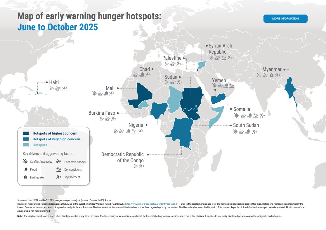 🗞️ニュースリリース
#WFP とFAOは最新の共同報告書で、#スーダン #パレスチナ #南スーダン #ハイチ #マリ が、すでに #飢きん に直面しているか、その危険が迫っている、あるいは壊滅的なレベルの急性食料不安にさらされていると警告しました。
👇詳細はこちら
bit.ly/4n5MJEQ