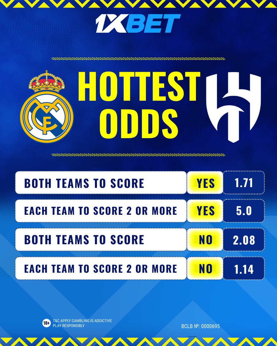 🌍 A Clash of Giants! ⚔️
 
Real Madrid 🏆 vs Al-Hilal 🔵 — the Club World Cup just got REAL!

Can the kings of Europe hold off the rising force from Saudi Arabia? Or will Al-Hilal shock the world and write a new chapter in football history? 

#1xBet  #ClubWorldCup  #FIFA2025