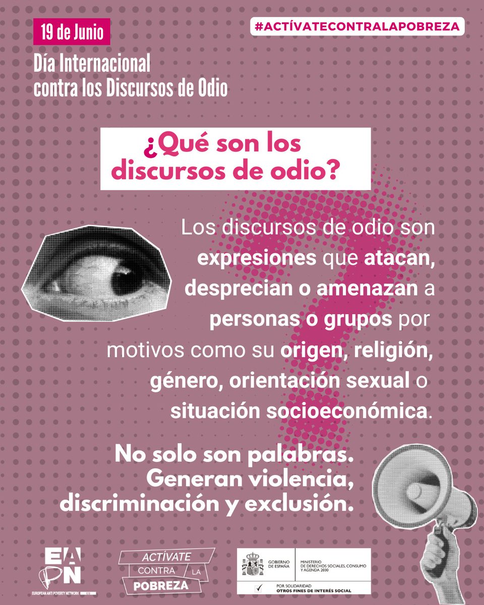 📅 18 de junio | Día Internacional contra los #DiscursosdeOdio
Hoy queremos recordar que la #aporofobia también es un discurso de odio.
Y sus consecuencias son muy reales. #ActívatecontralaPobreza 
🧵Abrimos hilo 👇