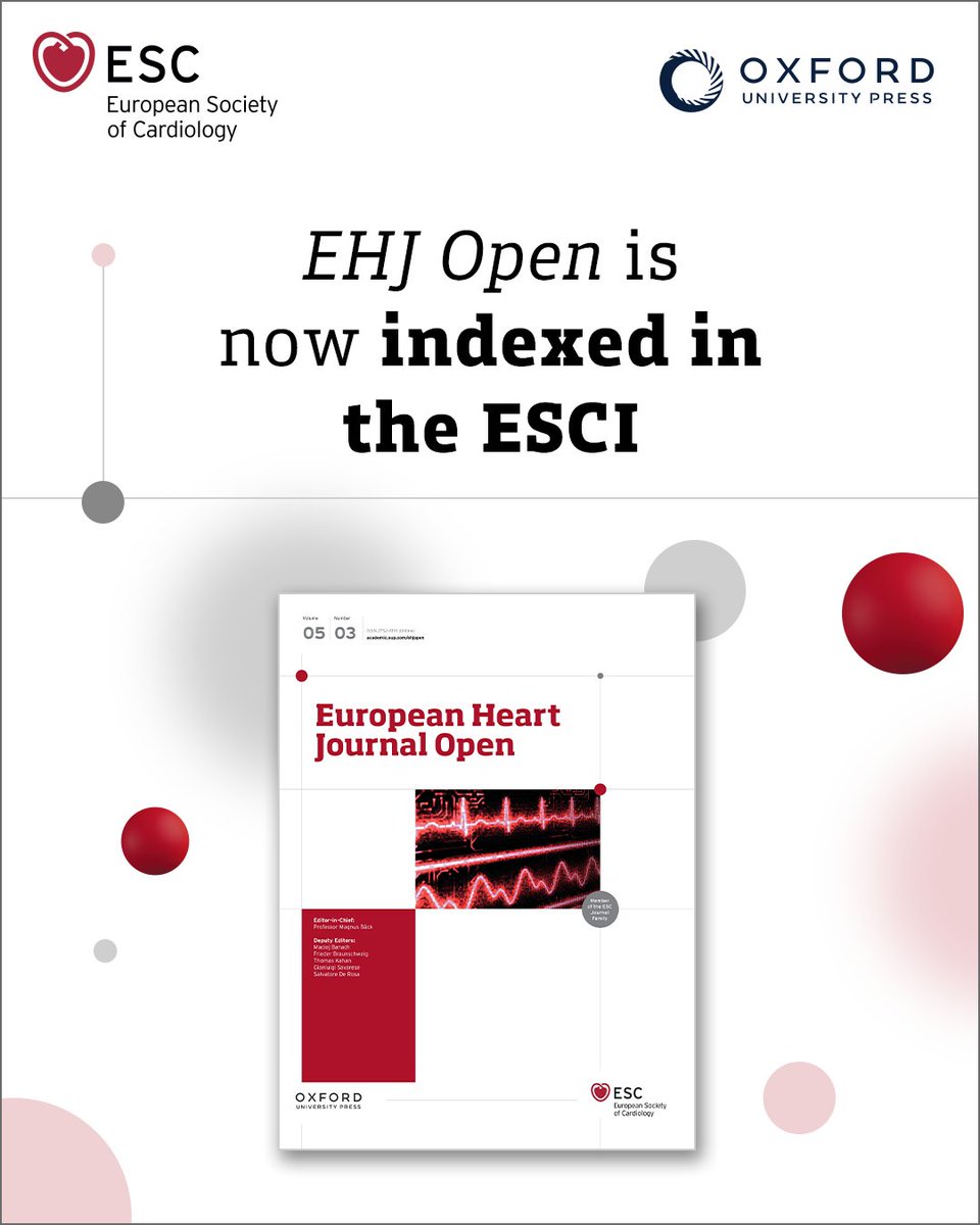 We’re proud to announce that #EHJOpen is now indexed in the (Emerging Sources Citation Index) - a mark of scientific credibility and editorial excellence.

This milestone boosts visibility, global reach, and the impact of published research. It attracts high-quality submissions