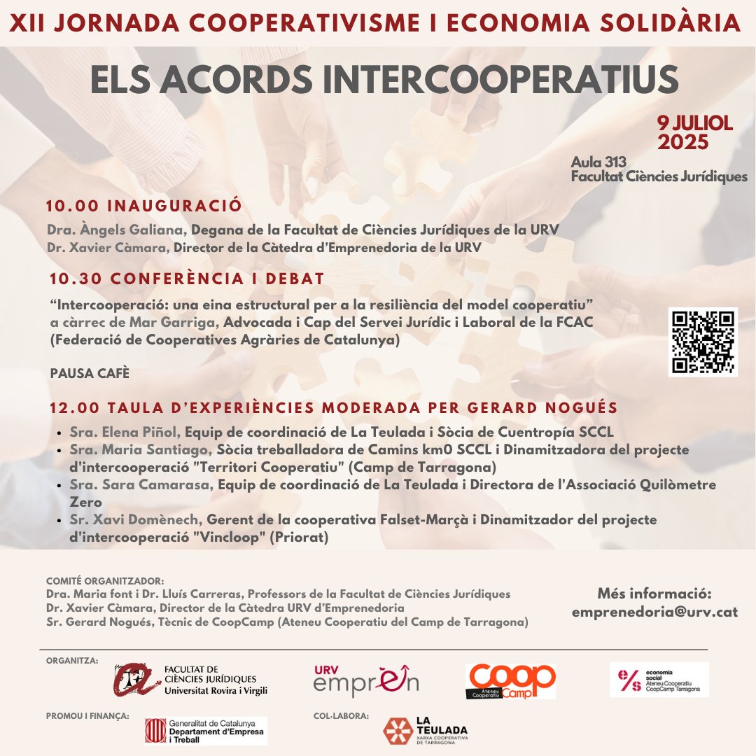 LA TEULADA (@la_teulada) on Twitter photo 👥 Participem de la Xll JORNADA COOPERATIVISME I ECONOMIA SOLIDÀRIA! En aquesta edició s’aboradan els acord intercooperatius.
📍Aula 313 de la Facultat Ciències Jurídiques (Campus Catalunya) <a href="/URVempren/">URV Emprèn</a>
👉Inscripcions: bit.ly/XII-jornada-co…
#EcosistemesCooperatius 👥 Participem de la Xll JORNADA COOPERATIVISME I ECONOMIA SOLIDÀRIA! En aquesta edició s’aboradan els acord intercooperatius.
📍Aula 313 de la Facultat Ciències Jurídiques (Campus Catalunya) <a href="/URVempren/">URV Emprèn</a>
👉Inscripcions: bit.ly/XII-jornada-co…
#EcosistemesCooperatius