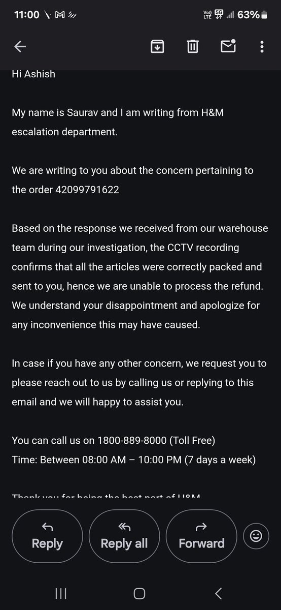 BubuStrong's tweet photo. @nch1915 I had ordered jeans for 2198. I get this pack with 1 tshirt 499rs  wrong order.After complaints company H&amp;M gave only partial refund. Stating they checked their cctv and found it was correct order. Unfair business practices and scam going on here. Please help https://t.co/n17UWs8cTd