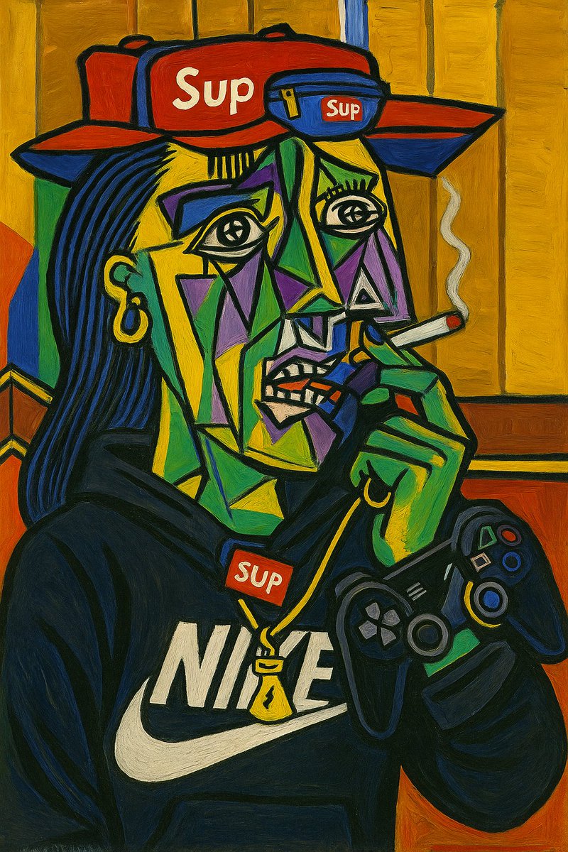 coresender1's tweet photo. Pablo Picasso – The Weeping Woman, 1937
Tate Modern, London, UK
Cubist grief reimagined through Gen Z chaos.
Degen tears, digital age breakdowns, same emotional wreckage — just with better drip.
#Picasso #WeepingWoman #DegenArt #GenZRemix #AIart #MemeCulture #Cubism2025 https://t.co/S6jsrsmvra