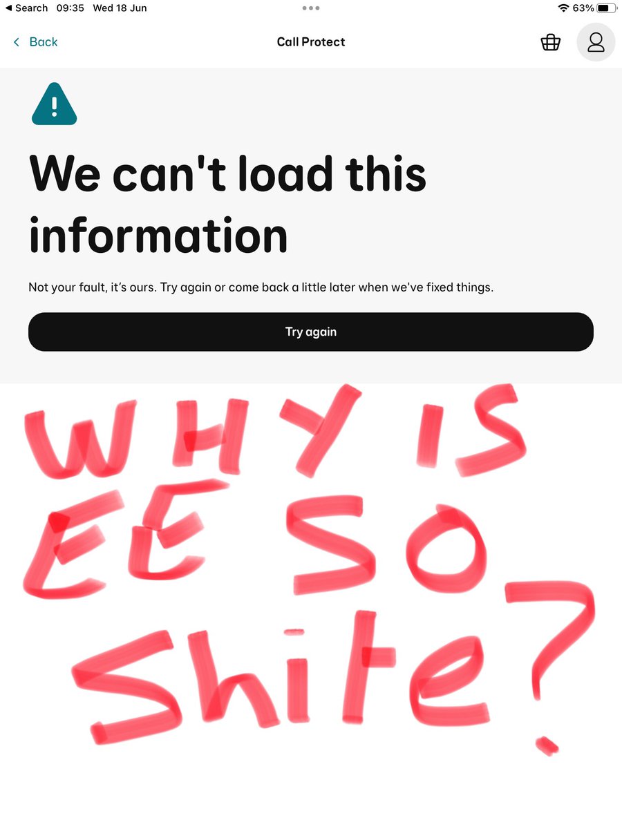 BlokeSheffield's tweet photo. @EE still the same old 💩 eh? Can’t you think of a different way to tell everyone how hopeless you are, you’ve been showing this message for years now? Try AI maybe that can tell you how to change the message - hey, it might be able to fix your antiquated technology! 🤔 https://t.co/lQO44NbDeb