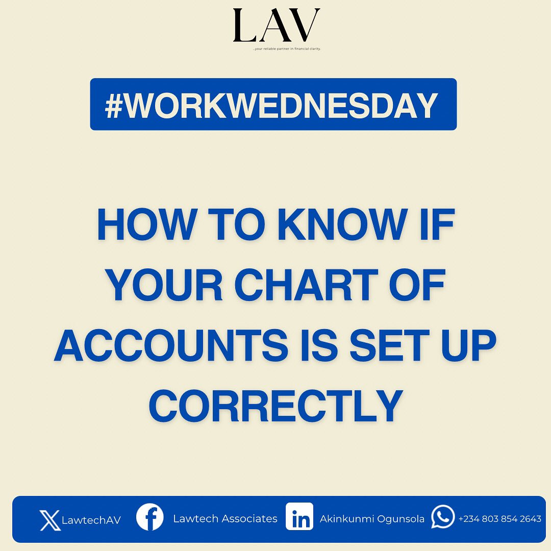 LawtechAV's tweet photo. How to Know If Your Chart of Accounts Is Set Up Correctly

Hello Business Owners,
Your accounting software might be working.
Your reports might be generating.
But that doesn’t mean your chart of accounts is doing its job.

A Thread 🧵 https://t.co/AVU6asJqSb