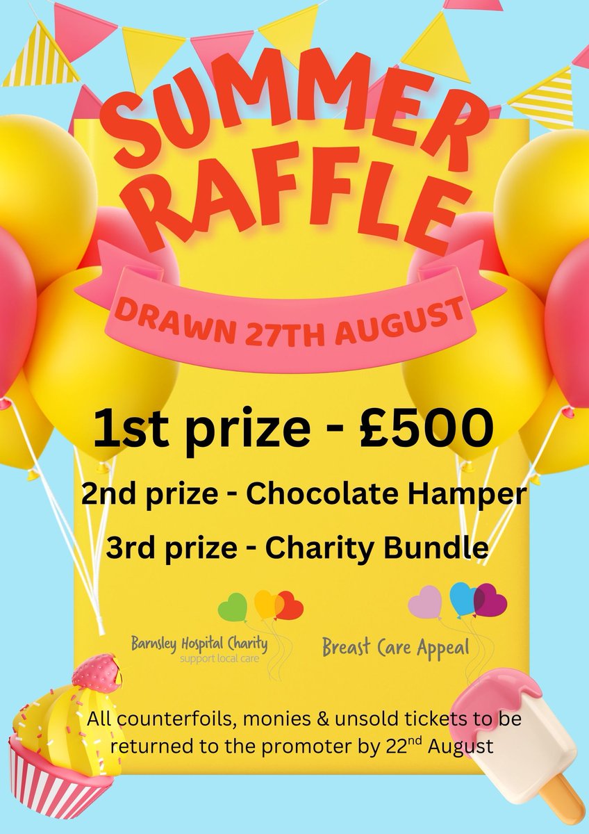 🎟️ Summer Raffle Alert!
Win £500 in support of our Breast Care Appeal 💗
Tickets available now at:
☕ Volunteers Coffee Shop
🙋 Charity Volunteer Stalls
🏥 Charity Hub

Enter, support, and share!
#BreastCareAppeal #Raffle #WinBigGiveBack #Charity