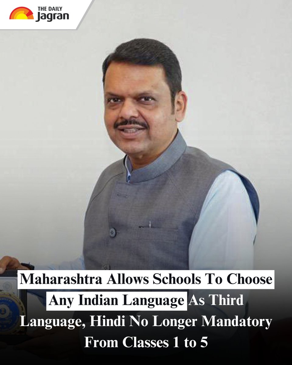 TheDailyJagran's tweet image. Maharashtra withdraws its order mandating Hindi in primary classes. Schools can now offer any Indian language as the third language, with online or in-person teaching based on student numbers.

Know More: tinyurl.com/msrbc4m2

#MaharashtraSchools #LanguageChoice…