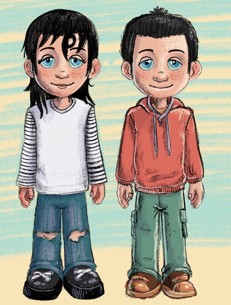 I'd like to introduce to you, 2 characters,  Eva &amp; Elliot from our latest children's book out later this Summer.