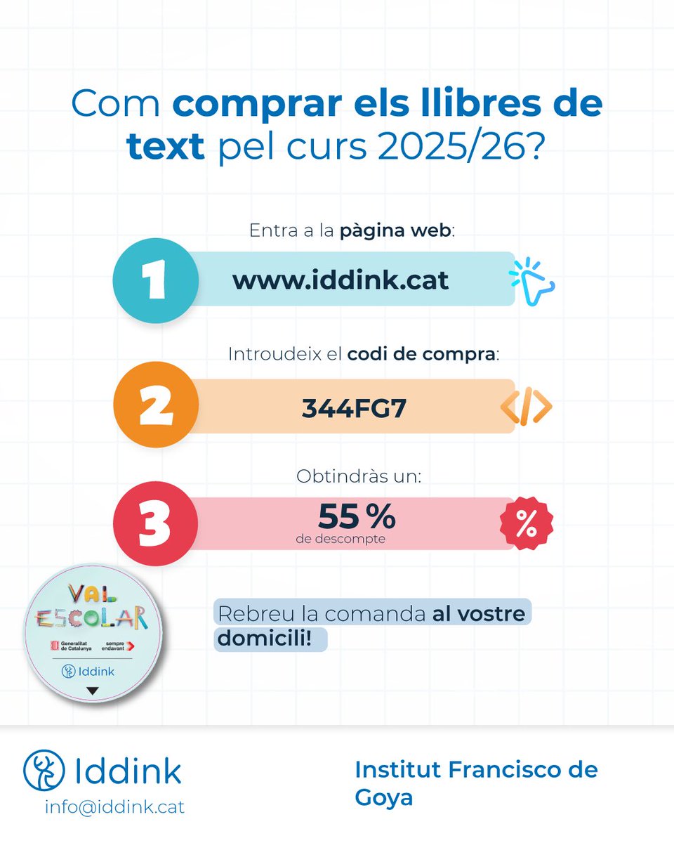📚⠀ El dia 25 de juny podreu rebre assistència per comprar els llibres de text del curs que ve de 9:30 a 14:00, al nostre institut.