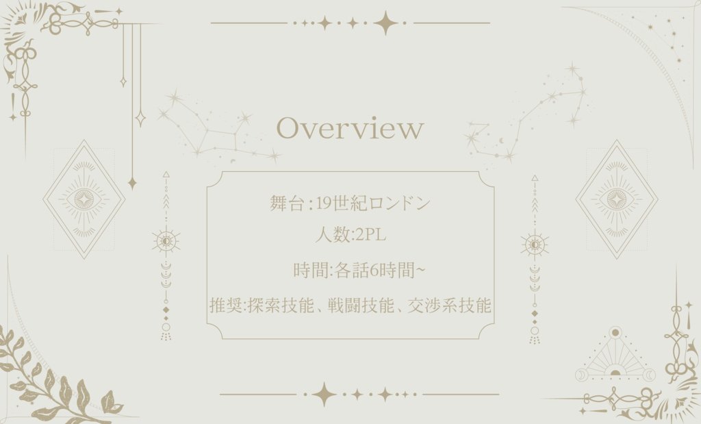 Call Of Cthulhu
   「オズヴァルトの考察」

＿＿＿＿＿＿＿＿＿＿＿＿＿＿＿

                究極の希望は
       究極の困難から生まれる

───────────────
✧︎概要
探偵×助手のキャンペーンシナリオ
19世紀ロンドンが舞台

再公開しました
BOOTH:catduae.booth.pm/items/3982647