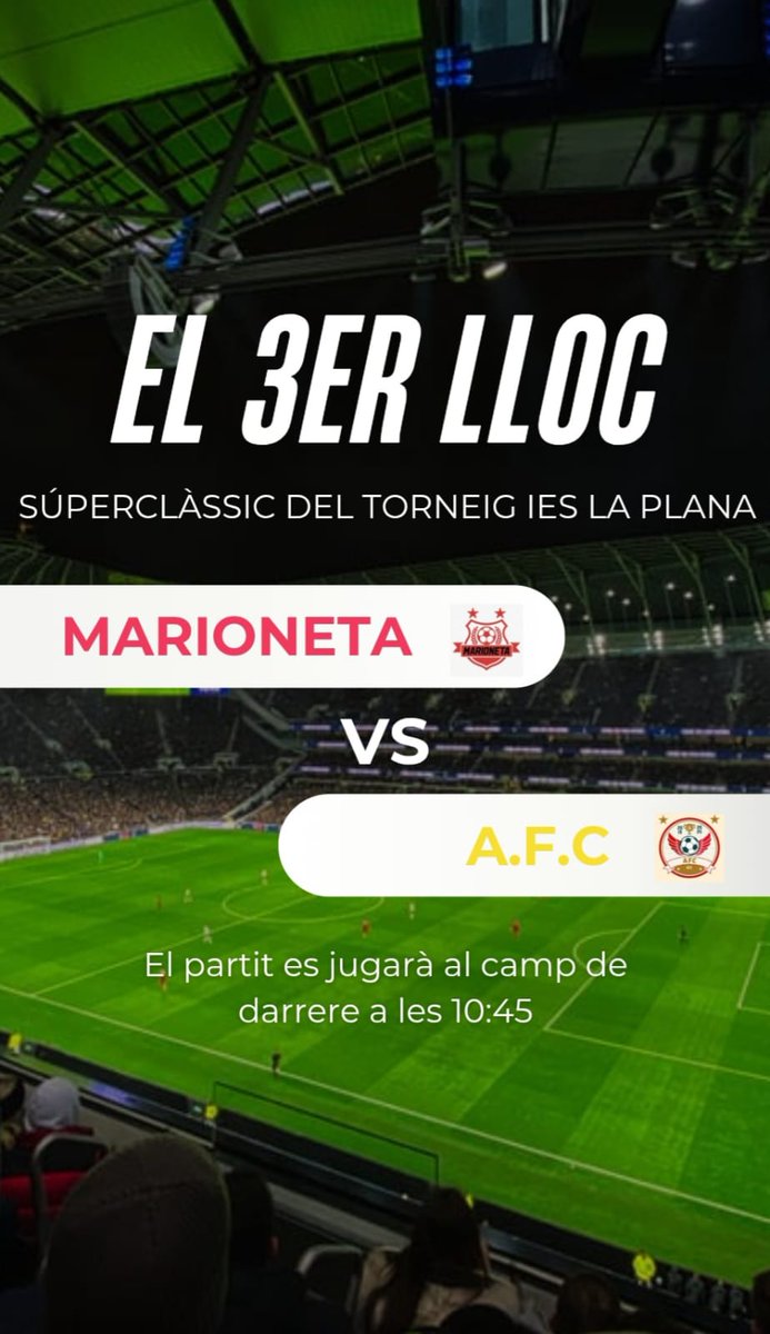 Durant l’hora de l’esbarjo d’avui, dimecres de juny, tindrà lloc la final del torneig de futbol al camp de davant. Els equips finalistes es disputaran el títol en un partit que promet emoció i bon ambient entre l’alumnat.