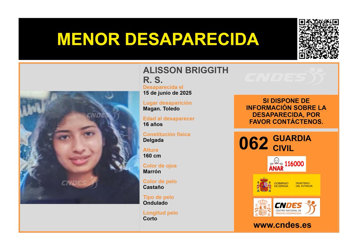 ⚠️‼ MENOR  DESAPARECIDA ‼️⚠️
ℹ️🚺16 años
🔍Vista por última vez en  #Magán #Toledo
⏰Tu ayuda es fundamental
🔗RT y colabora a través
📩cndes-web.ses.mir.es/publico/Desapa….
📞062 <a href="/guardiacivil/">Guardia Civil</a>
☎️116000
🛰️Síguenos <a href="/cndes_oficial/">CNDES</a>
#menordesaparecida #Magán