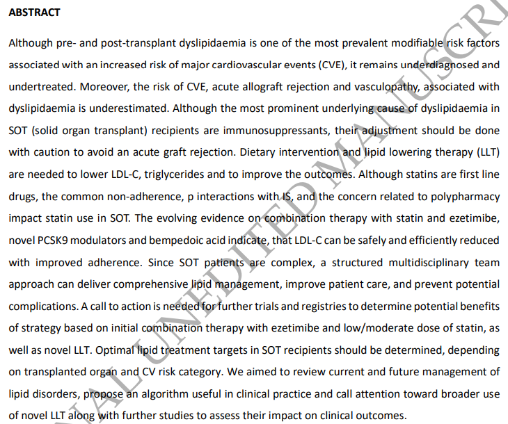 Lipid lowering agents in solid organ transplant recipients

doi.org/10.1093/ndt/gf…

The authors review the management of lipid disorders, propose an algorithm useful in clinical practice &amp; call attention toward broader use of novel LLT