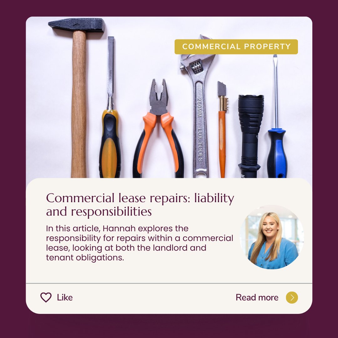 🏗️ Commercial Lease Repairs: Who’s Responsible?

Hannah Jackson's latest article explores tenant vs. landlord responsibilities, the importance of lease wording, and how to avoid common pitfalls.

🔎 Read the full guide: loom.ly/OdloZH8