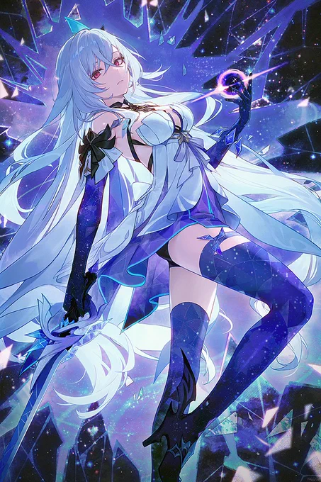 スカークのイラストを描かせていただきました! 彼女の強さ、優雅さ、美しさ、そして神秘的な雰囲気を表現できるように全力を尽くしました。原神Ver.5.7ぜひチェックしてみてくださいね! DLはこちら! promotion:HoYoverse #原神 #スカーク #原神5ꓸ7スカーク登場