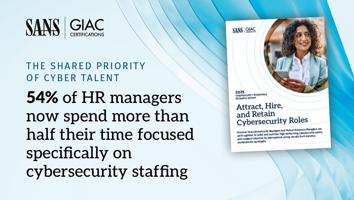 📈 Over half of #HR managers are dedicating more than 50% of their time to cybersecurity staffing.

Find out how to make that time count with insights from the 2025 Workforce Research Report.

📘 Download the report: sans.org/u/1AMc

#WorkforceDevelopment