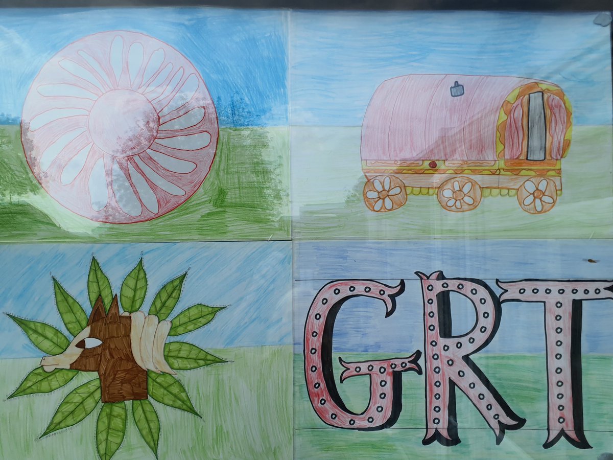 As part of GRT (Gypsy, Roma and Traveller) History Month, our children designed their own flags to celebrate identity, heritage and community. Such creativity and pride on display at the entrance to our school!  #abridgetosuccess