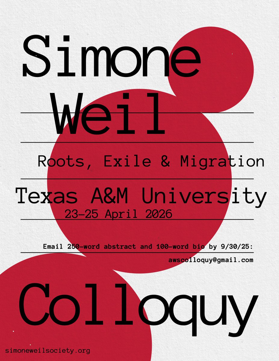 We are extremely pleased to announce the next  American Weil Society Colloquy at Texas A&amp;M University 23-24 April 2025!
Who will we be seeing there? 
<a href="/WeilSociety/">American Weil Society</a>  we can't wait!
Please do share widely