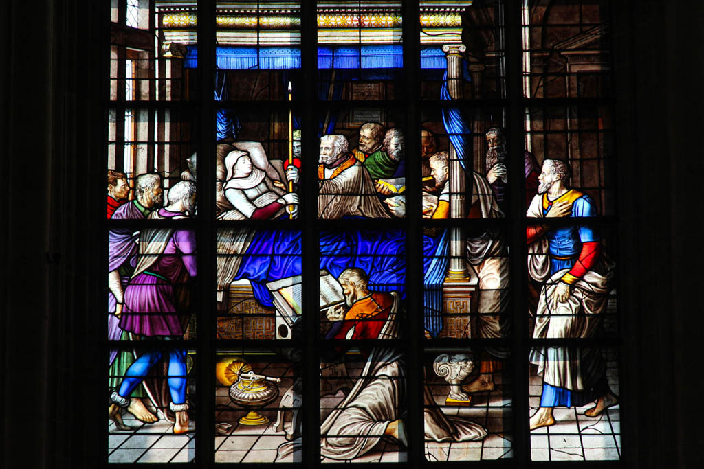 Het Sterfbed van Maria van Goudse glazenier Dirck Crabeth (1555) heeft een perspectivische werking door de vloertegels en de ramen links die een dieptewerking geeft die je op de foto niet goed ziet. Daavoor moet je naar de Oude Kerk. Wie naar #Amsterdam komt, moet daar naar toe.