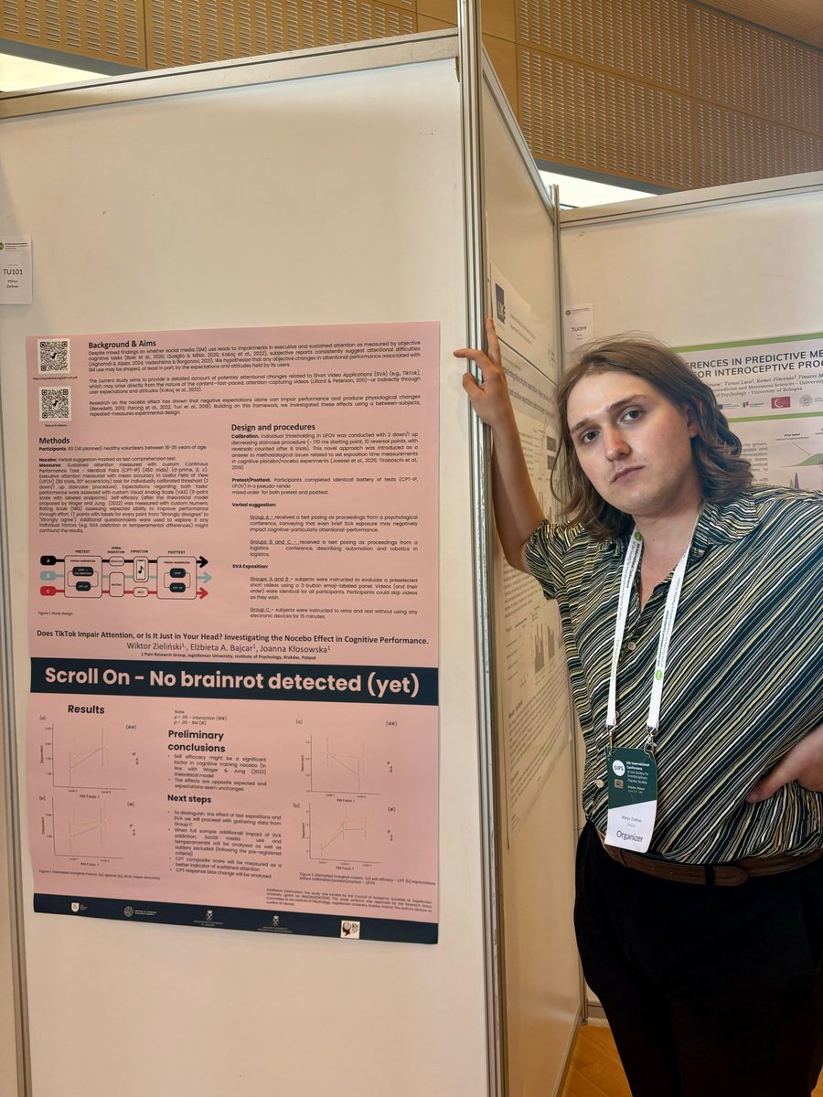 Four more posters from my lab were presented during Day 3 and the second poster session of the 5th International Conference of <a href="/SIPSplacebo/">Society for Interdisciplinary Placebo Studies</a> — great work by Helena Bieniek, Daryna Rubanets, Amelia Jankowska, and Wiktor Zieliński! 👏🧠📊 #SIPS2025 #SIPSplacebo2025 #SIPSKrakow2025