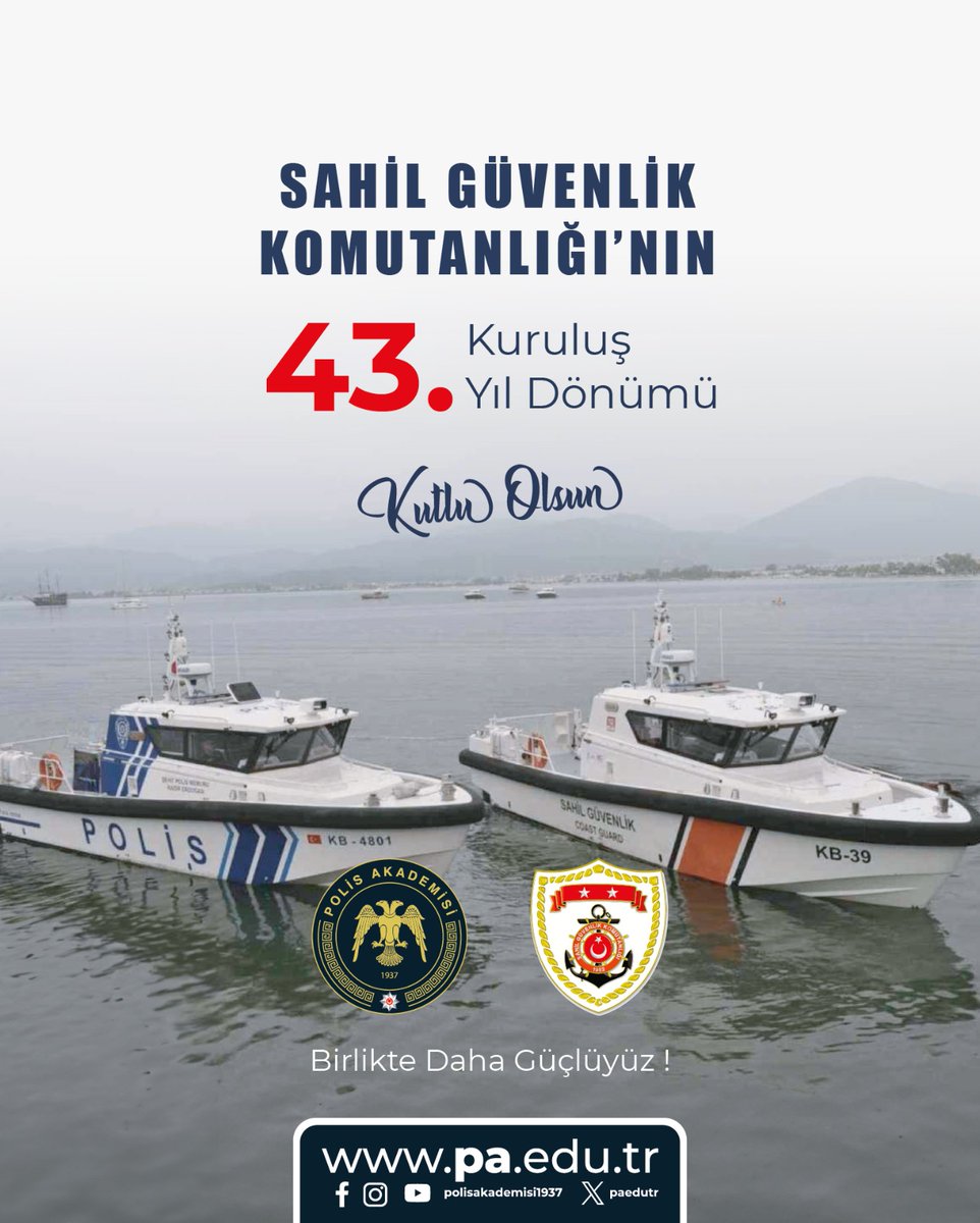Milletimizin emrinde, birlikte görev yapmaktan onur ve gurur duyduğumuz Sahil Güvenlik Komutanlığı’nın 43. kuruluş yıl dönümü kutlu olsun. 
Birlikte daha güçlüyüz!

#SahilGüvenlik43Yaşında