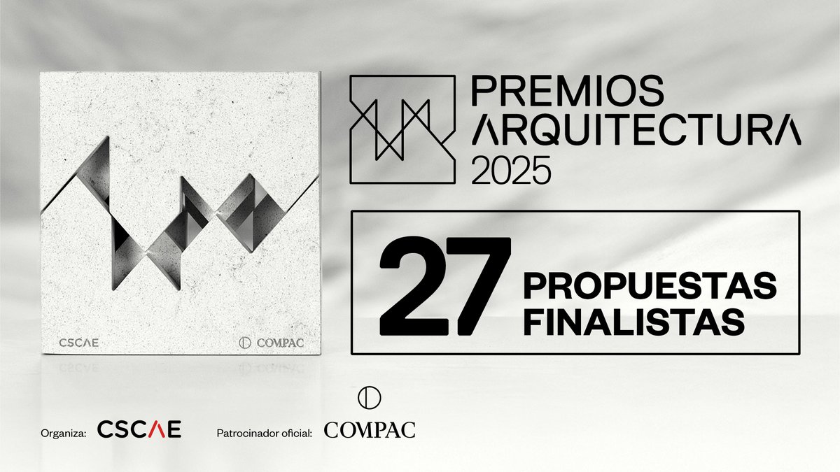 <a href="/PresidentaCSCAE/">Presidenta CSCAE</a> <a href="/laureano_matas/">Laureano Matas</a> <a href="/JuanAnt_Ortiz/">JAOrtizOrueta</a> <a href="/mjpenalvercoam1/">mjpenalver@coamu.es</a> <a href="/ElenaGuijarroP/">Elena Guijarro</a> <a href="/COMPACsurfaces/">COMPAC</a> <a href="/Patinunez/">Pati Nuñez Agency</a> <a href="/asociacionASA/">ASA</a> <a href="/UProfesional/">Unión Profesional</a> <a href="/Obs2030_CSCAE/">Observatorio 2030 del CSCAE</a> <a href="/fernangomezCCV/">Fernán Gómez CCV</a> Las 27 propuestas finalistas de los #PremiosARQUITECTURA 2025 son:

cscae.com/eventos_cscae/…