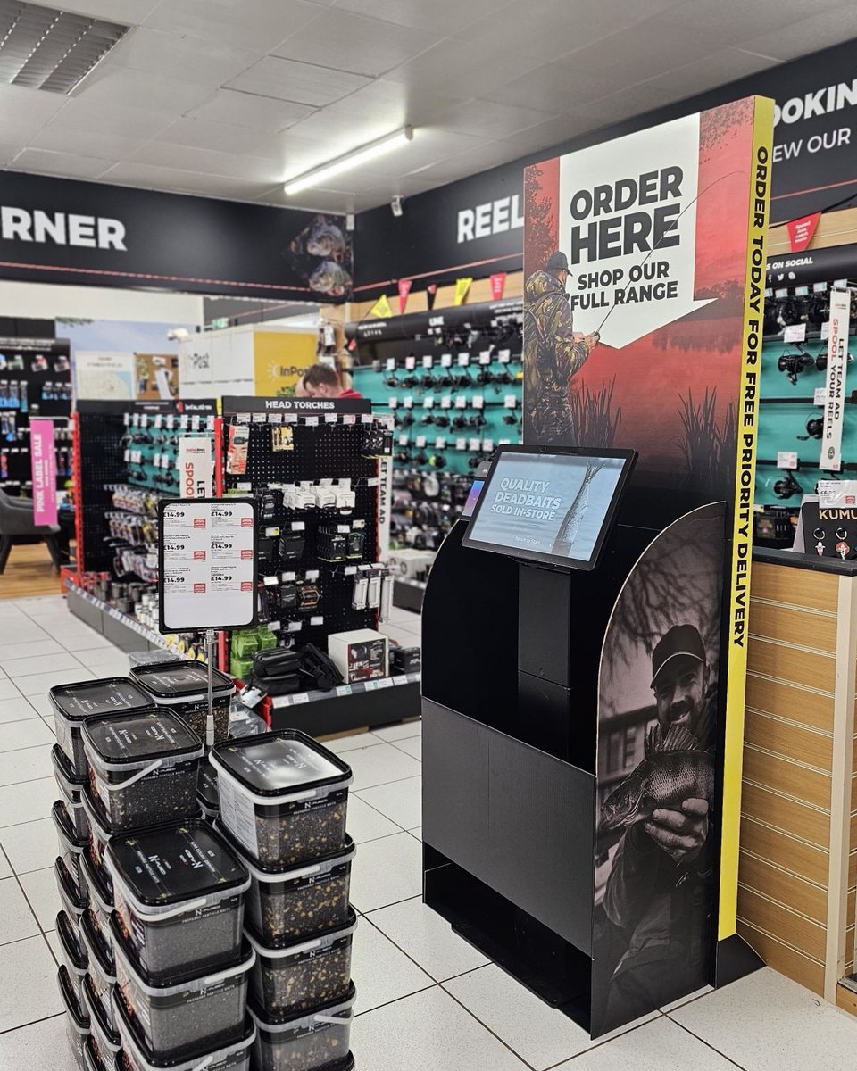 Have you spotted <a href="/anglingdirect/">Angling Direct</a>'s NEW ‘Shop the Range’ touch screen kiosks in store? 📲

 We loved creating this sustainable cardboard point of sale surround by cardboard 🙌. 

#anglingdirect #colourstudios