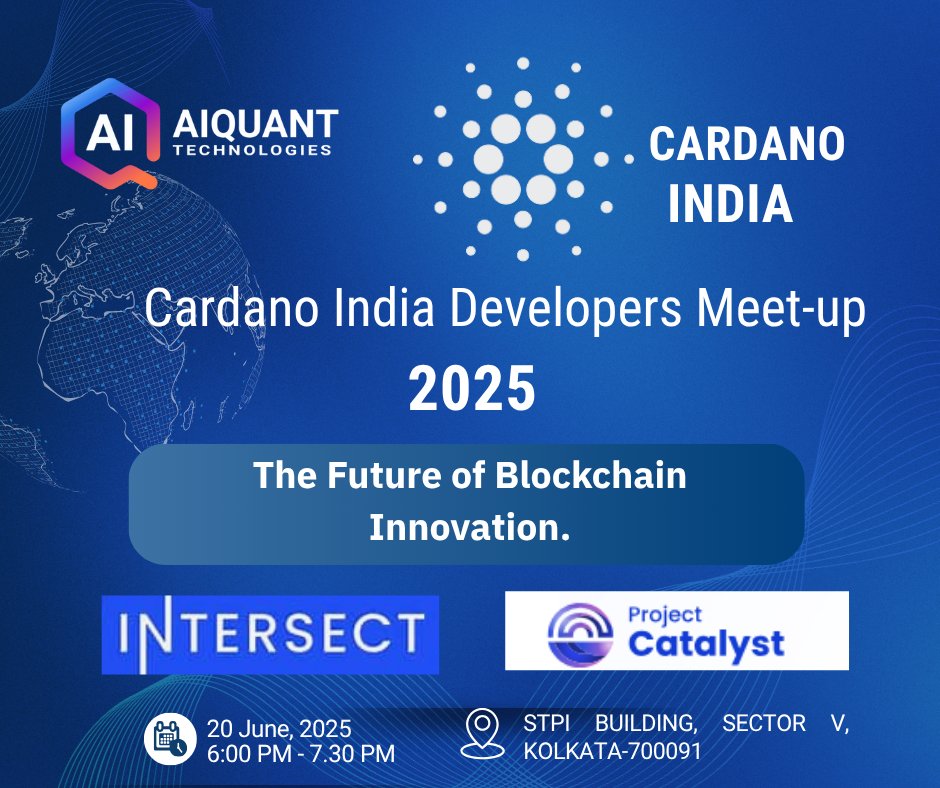 👥 Calling all Cardano India Blockchain developers!
Join us at the Cardano India Developers Meetup to connect, innovate &amp; build the decentralized future.
📅 June 20, 2025  
📍 STPI Building, Kolkata  
⏰ 6:00 PM – 7:30 PM
🚀 Be part of the next wave of blockchain innovation!
Join