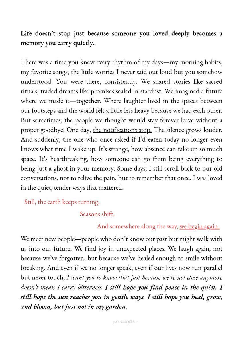 OrchidOfMoss's tweet image. Life doesn’t stop just because someone you loved deeply becomes a memory you carry quietly.