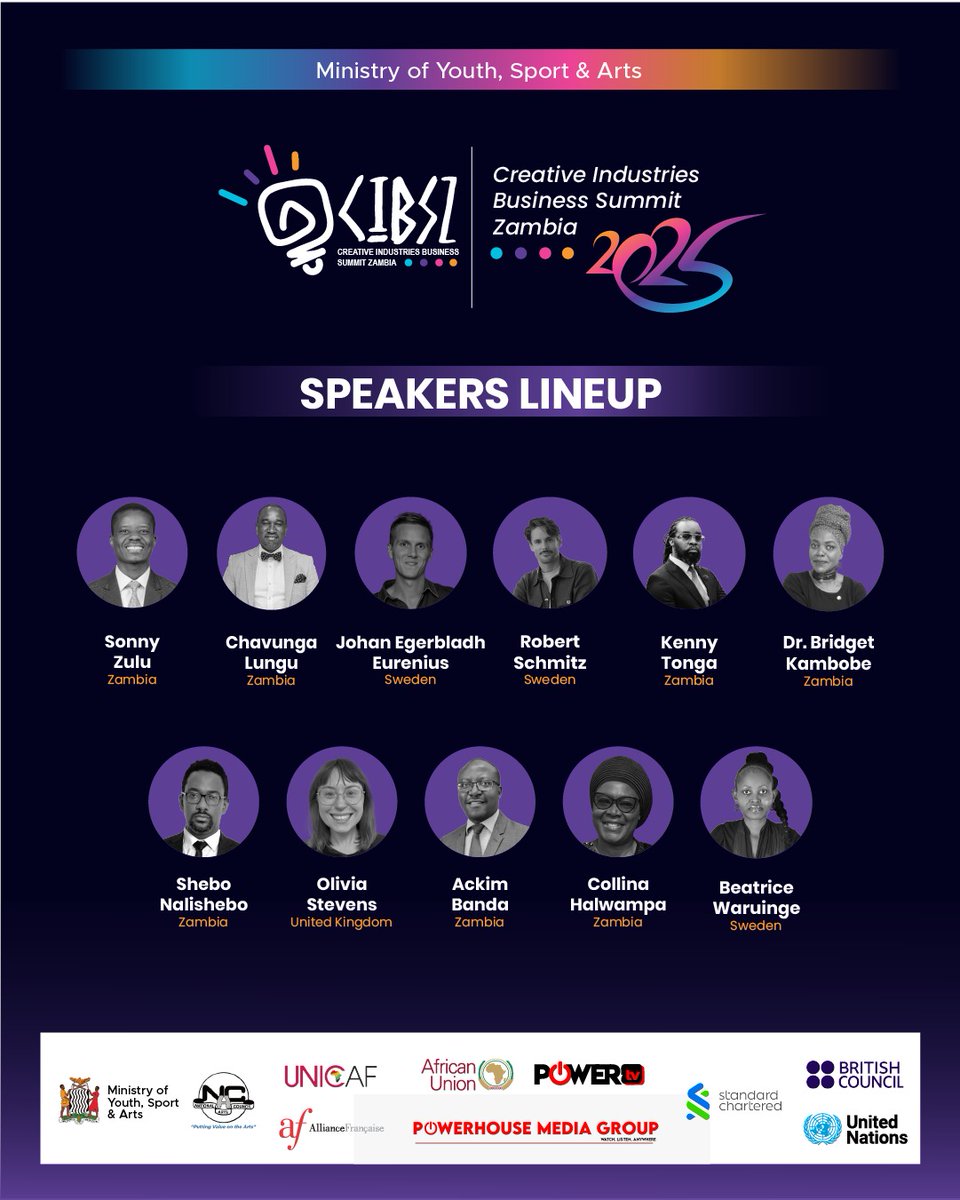 The future of creativity is here! 🌟 Join our lineup of industry experts at CIBS 2025 and shape the future of Zambia's creative industry! 💡 Gain insights, network with innovators, and unlock new opportunities. #CIBS2025 #CreativeIndustry
