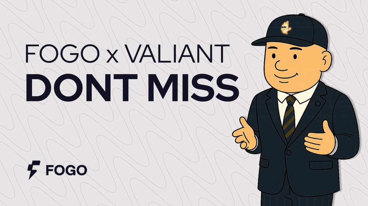 Beautiful day, today we have a Fogo x Valiant AMA session!

At 16:00 UTC in the <a href="/FogoChain/">Fogo</a> Discord, Jowe (<a href="/thebookofjoey/">Jowe</a>) will talk with Scrappy (<a href="/scrappysignal/">Scrappy 🦡🔥</a>) Head of Marketing at Valiant.

They will talk about the <a href="/ValiantTrade/">Valiant</a> platform and I hope they wll tell us how to get
