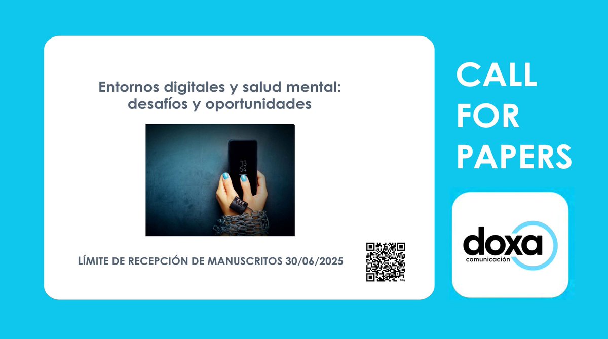 🚨 ¡¡Quedan pocos días para el cierre de nuestro #callforpapers!! 

✨Monográfico Entornos digitales y salud mental en jóvenes: desafíos y oportunidades

📆 Fecha límite: 30/06/2025  📘 Publicación: (n.º 42)

👉🏻 Envíos: bit.ly/4kOna9S

ℹ bit.ly/3WnVxKI