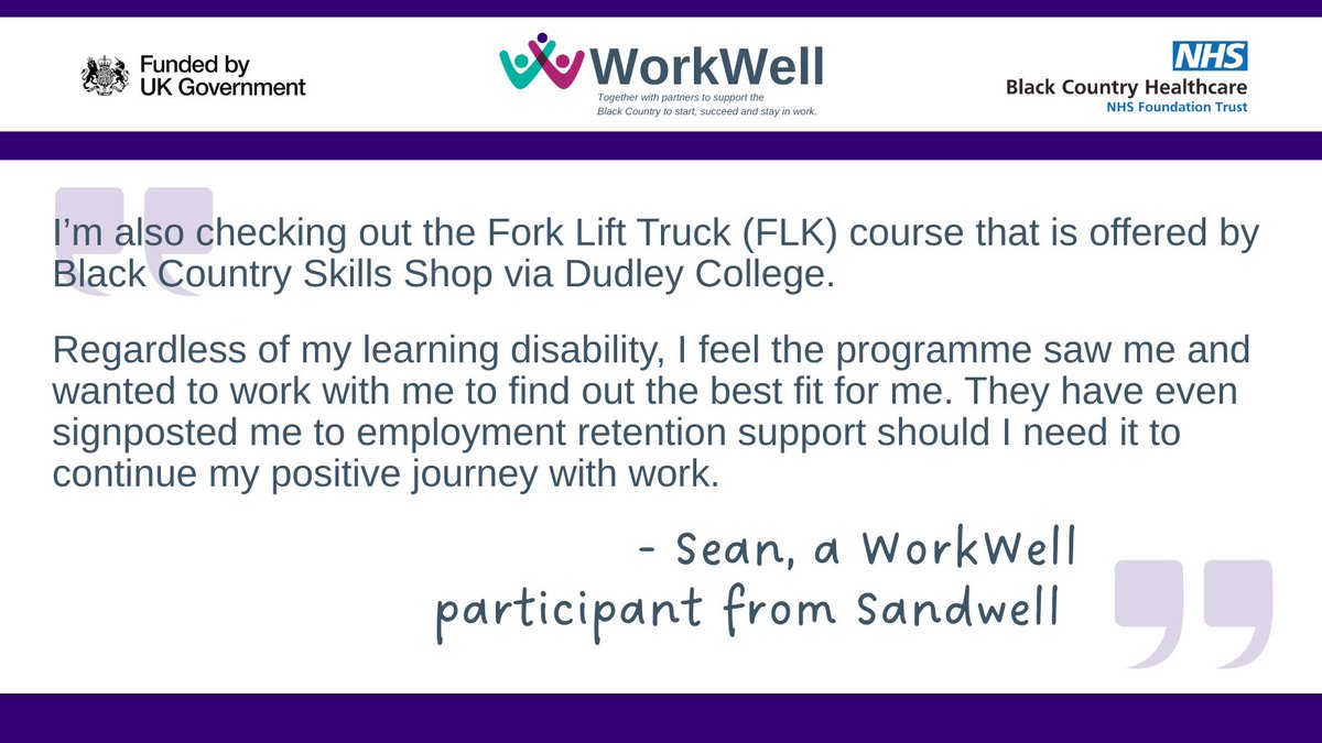 BlackCountryNHS's tweet photo. Sean was diagnosed with a learning disability in school. Interviews felt overwhelming, but that changed when he joined WorkWell
🎯 With 1:1 support, Sean’s confidence soared
🗓️ He starts his new job in June
🔗 Self-refer today: https://t.co/t39b7mxUwR
#WorkWellWednesday #LDWeek https://t.co/KN3qn2EOmu