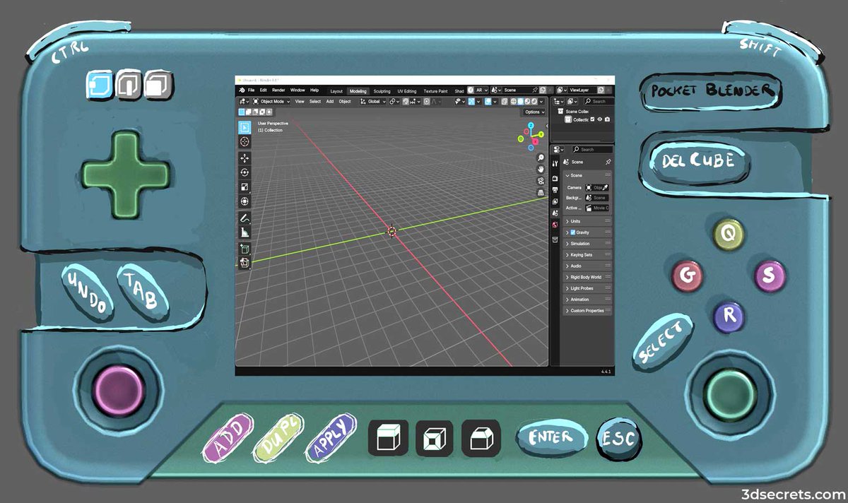 JanvandenHemel's tweet image. How about this design for a &quot;pocket Blender&quot; console? Any important buttons missing? #B3D #Blender3D #Blender