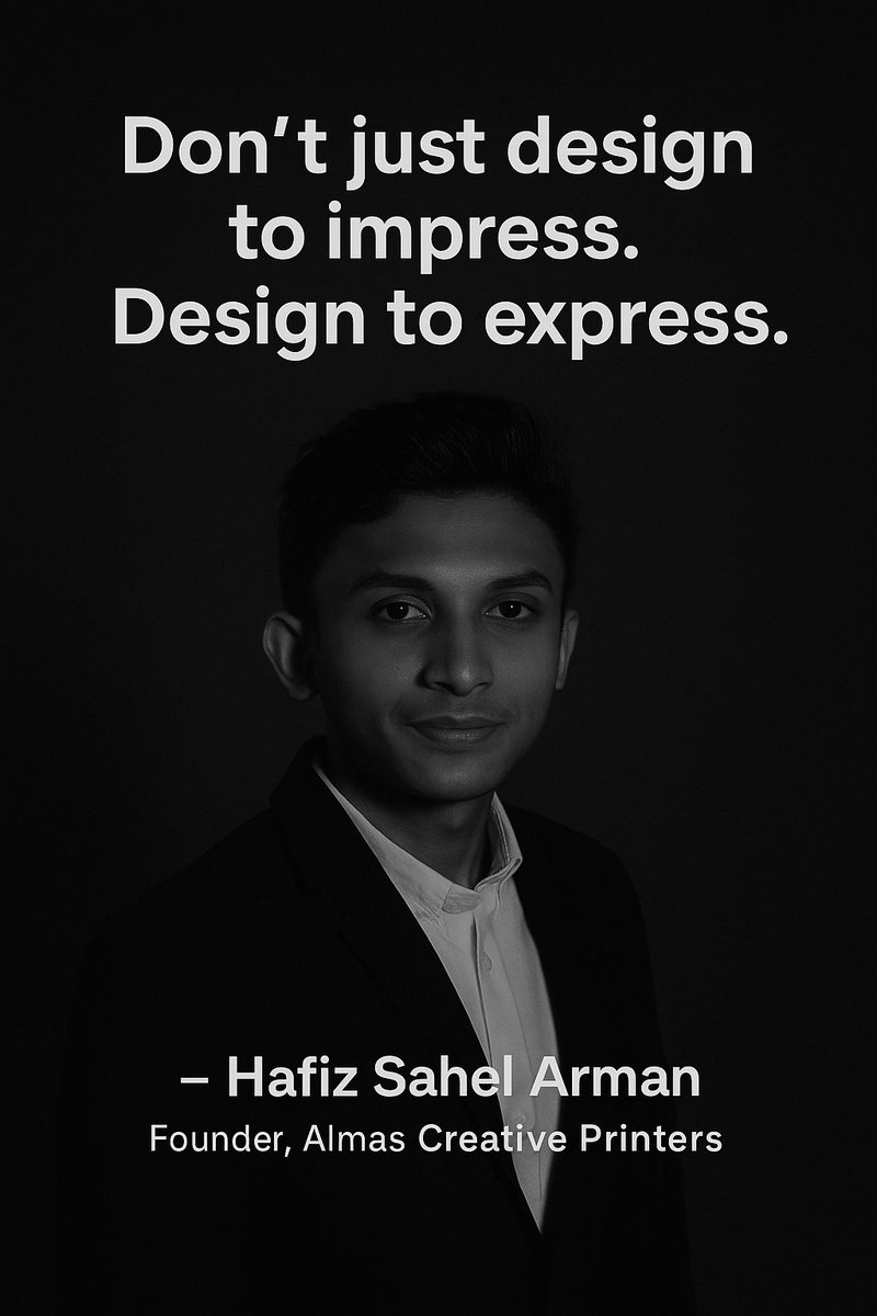 sealgraf7's tweet photo. "Don't just design to impress. Design to express."

In a world flooded with visuals, what truly stands out is not just aesthetics—but authenticity.
Hafiz Sahel Arman's words remind us that design is not just about looking good, it's about saying something meaningful. https://t.co/OCIHnj1nIg