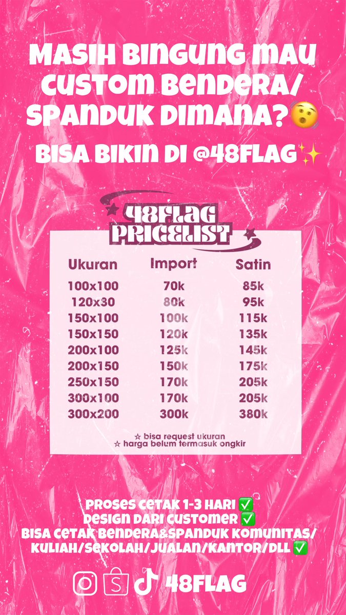 48flag's tweet image. yang mau cetak bendera/spanduk bisa di 48flag yaa, bisa ke wa 0895331722237 atau ke ig @48flag 😃🫶🏻 

buat fanbase, komunitas, idol, kuliahan, kantor atau acara apapun. letsgo
#zonauang #zonajajan