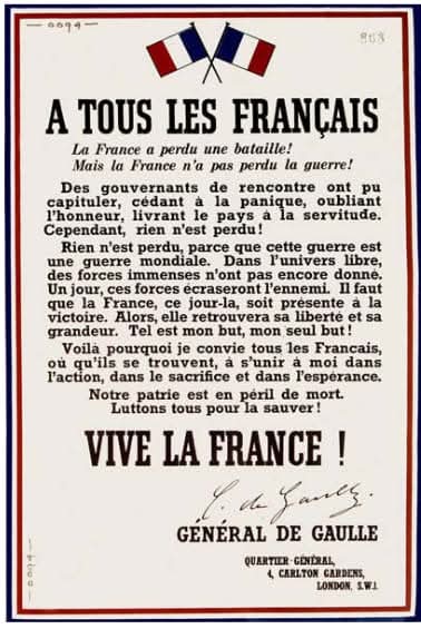 ‘Quoi qu’il arrive, la Flamme de la résistance française ne doit pas s’éteindre et ne s’éteindra pas.’ 
Hommage au Général de Gaulle #18juin
L'espérance face à la résignation