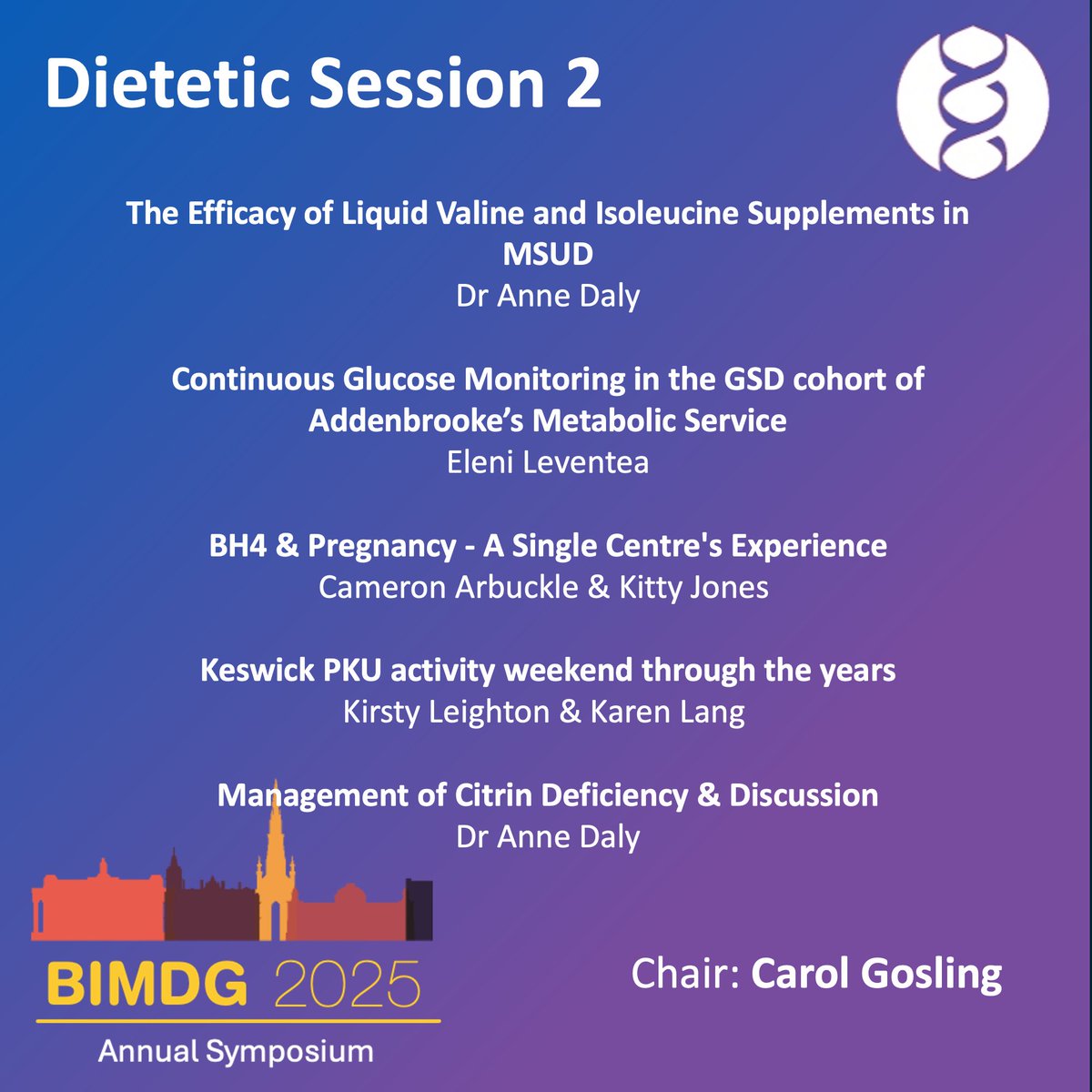 🥣 Dietitians take the spotlight (again!) at #BIMDG2025 with a second packed, parallel session👏

🍼 Liquid valine/isoleucine
📊 CGM in GSD
🤰 BH4 in pregnancy
🥾 PKU in Keswick
🧠 Citrin case insights

Chaired by Carol Gosling – this session is not to be missed!
#IMD